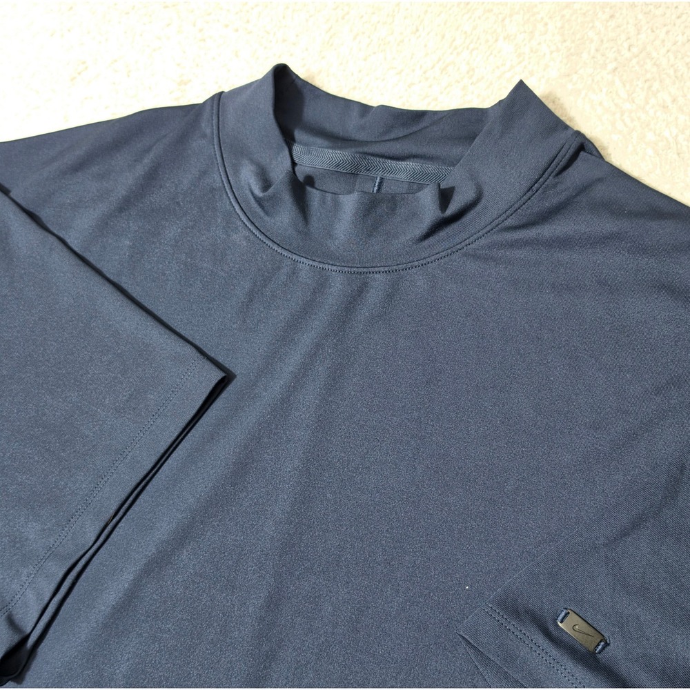 Nike Golf Polo Mens XL Navy Blue Tiger Woods Mock Neck Stretch Short Sleeve